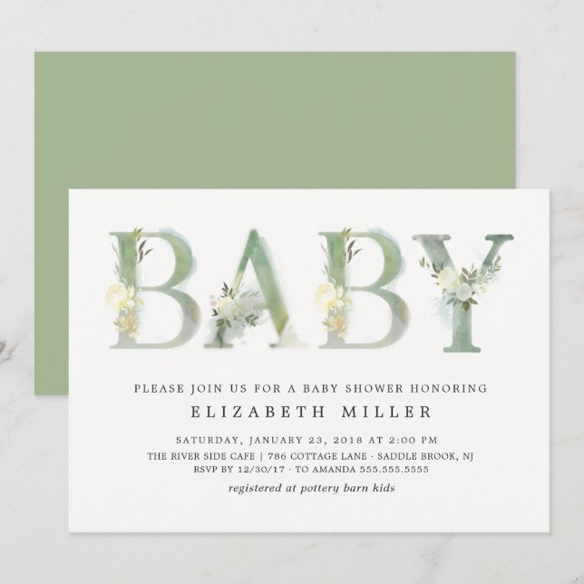 Watercolor Botanical Baby · Baby Shower Invitation (Front/Back)
