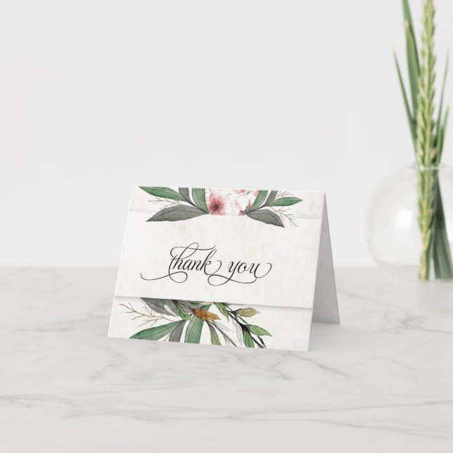Watercolor Botanical Blossoms Wedding Thank You Card (Front)