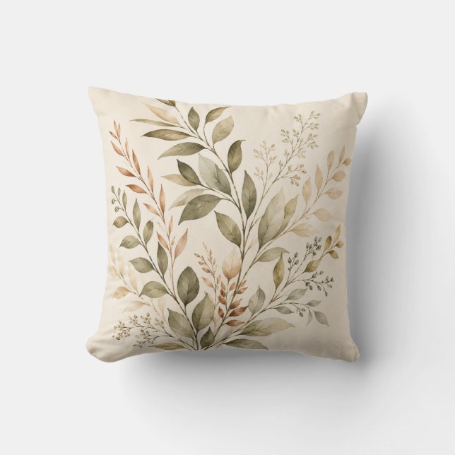 Watercolor Botanical Branches Decorative Pillow (Front)