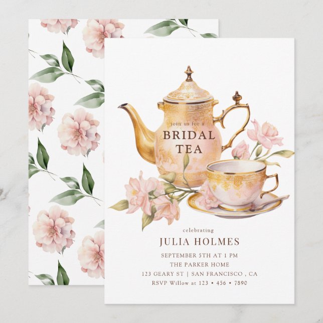 Watercolor  Botanical Bridal Tea Shower Invitation (Front/Back)