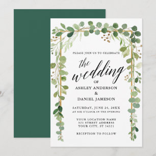 Watercolor Botanical Calligraphy Gold Wedding Invitation