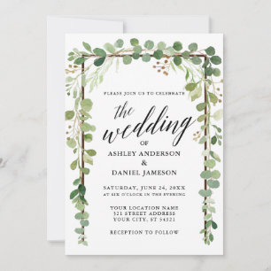 Watercolor Botanical Calligraphy Wood Wedding Invitation