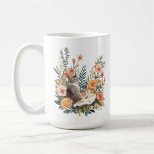 Watercolor Botanical Cats Cottagecore Cat Art Coffee Mug