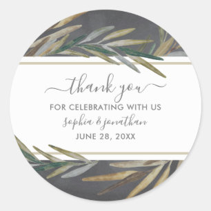 Watercolor Botanical Chalkboard Wedding Thank You Classic Round Sticker