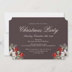 Watercolor Botanical Christmas Holiday Party Invitation