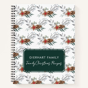 Watercolor Botanical Christmas Holiday Recipe Notebook