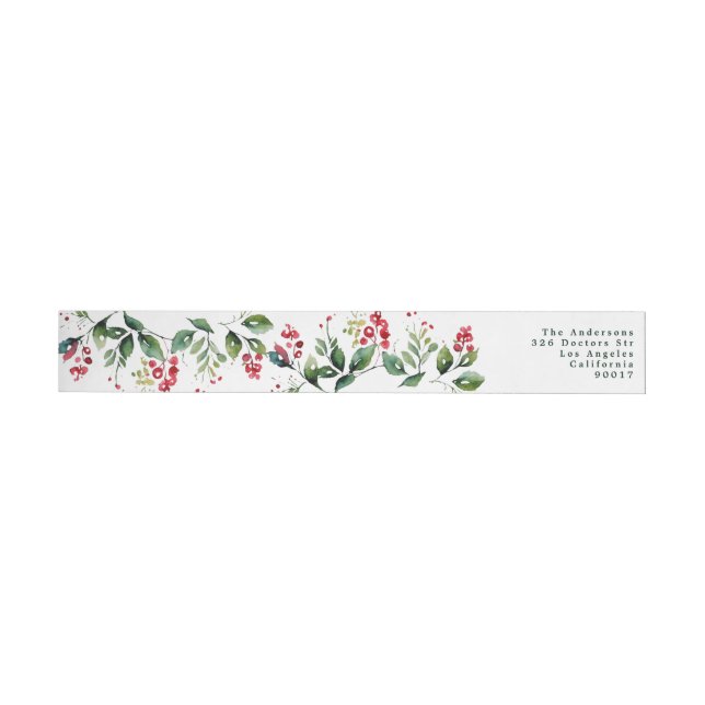Watercolor Botanical Christmas Return Address Wrap Around Label (Individual)