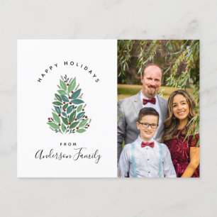 Watercolor Botanical Christmas Tree Photo Greeting Postcard