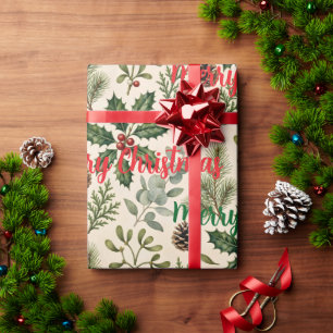 Watercolor Botanical Christmas Wrapping Paper