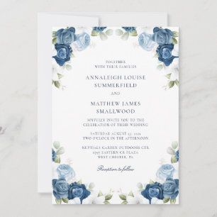 Watercolor Botanical Dusty Blue Floral Wedding Invitation