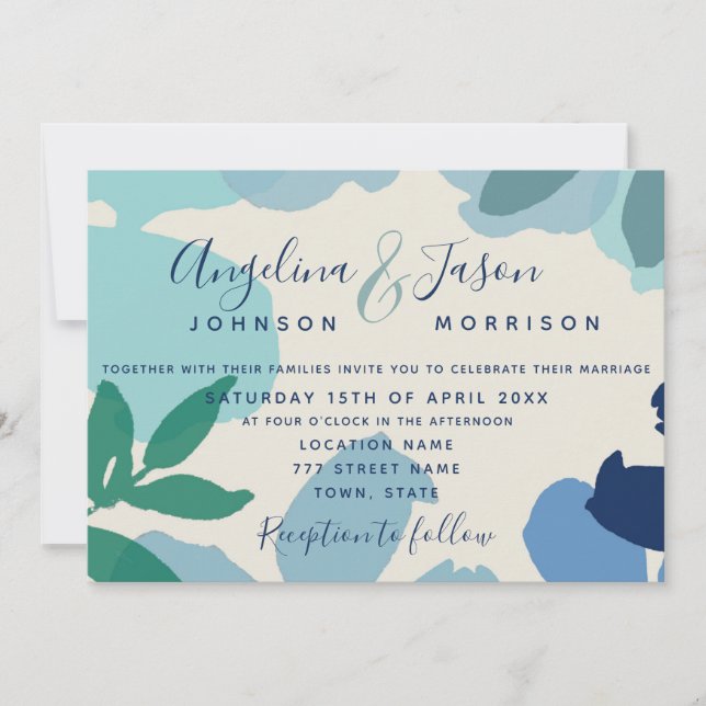 Watercolor Botanical Dusty Blue Wedding  Invitation (Front)