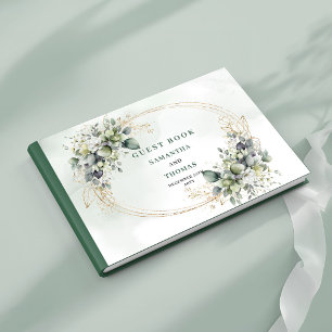 Watercolor Botanical Dusty Green Wedding Guest Boo Book