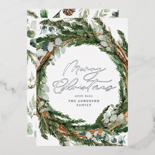 Watercolor botanical elegant script Christmas Foil Holiday Card