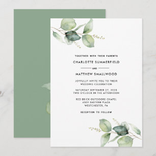 Watercolor Botanical Eucalyptus Greenery Wedding Invitation