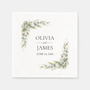 Watercolor Botanical Eucalyptus Greenery Wedding Napkin