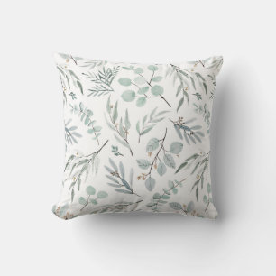 Watercolor Botanical Eucalyptus Leaves Leafy Green Cushion