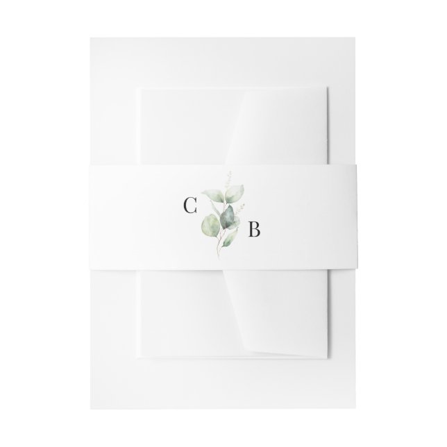 Watercolor Botanical Eucalyptus Wedding Invitation Belly Band (Front Example)