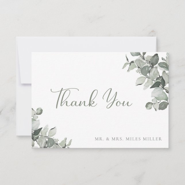 Watercolor Botanical Eucalyptus Wedding Thank You  (Front)