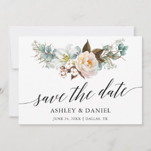 Watercolor Botanical Floral Calligraphy Save The Date