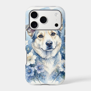 Watercolor Botanical Floral Dog Portrait
