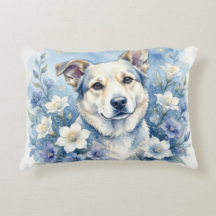 Watercolor Botanical Floral Dog Portrait Decorative Cushion