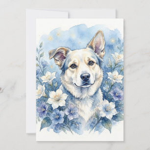 Watercolor Botanical Floral Dog Portrait Holiday Card