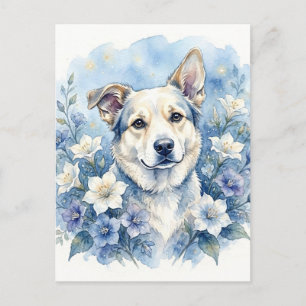 Watercolor Botanical Floral Dog Portrait Holiday Postcard