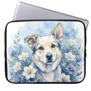 Watercolor Botanical Floral Dog Portrait Laptop Sleeve
