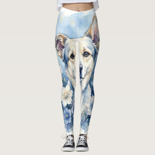 Watercolor Botanical Floral Dog Portrait Leggings