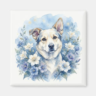 Watercolor Botanical Floral Dog Portrait Magnet