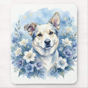 Watercolor Botanical Floral Dog Portrait Mouse Mat