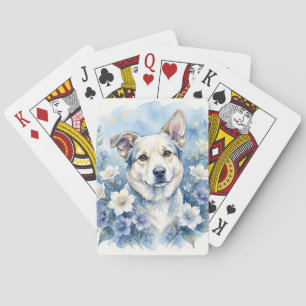 Watercolor Botanical Floral Dog Portrait Playing Cards