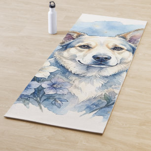 Watercolor Botanical Floral Dog Portrait Yoga Mat
