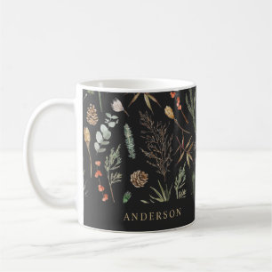 Watercolor botanical floral moody black modern coffee mug