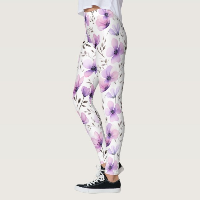 Watercolor Botanical Floral Pattern Leggings (Left)