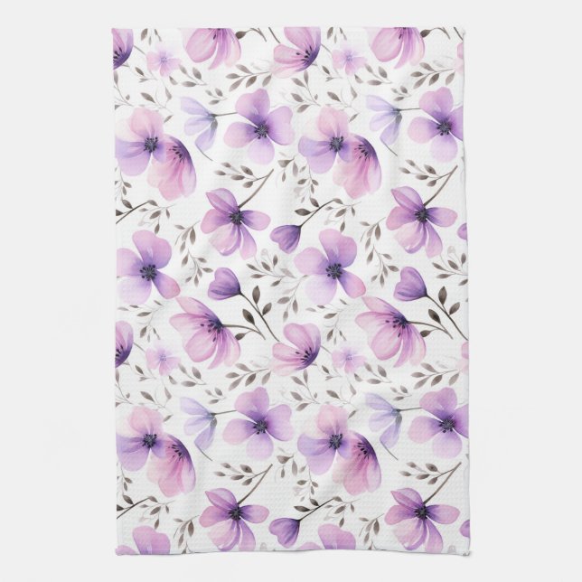 Watercolor Botanical Floral Pattern Tea Towel (Vertical)