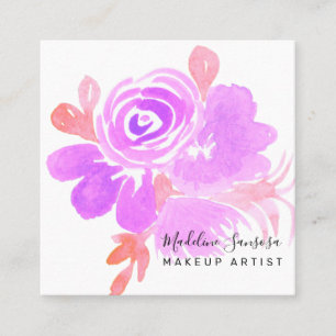  Watercolor Botanical Floral  Purple Pink  Salon  Square Business Card