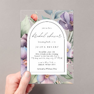 Watercolor botanical floral script bridal shower acrylic invitations