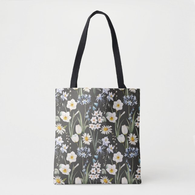 Watercolor botanical, floral spring pattern. tote bag (Front)