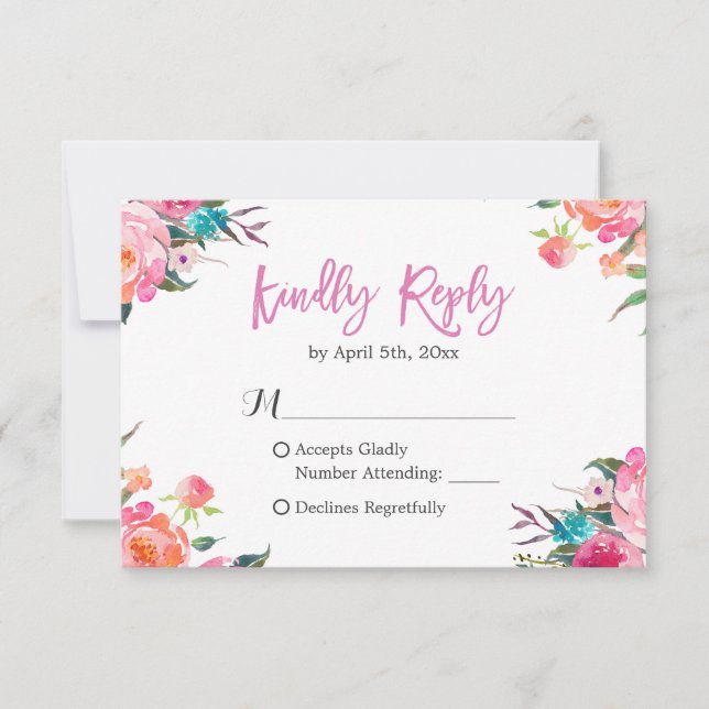 Watercolor Botanical Floral Wedding RSVP Response (Front)