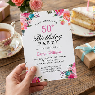 Watercolor Botanical Floral Wreath Birthday Party Invitation