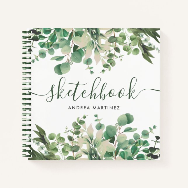 Watercolor Botanical Foliage Greenery Sketchbook Notebook (Front)