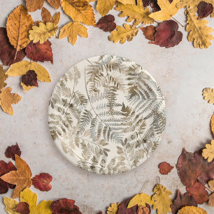Watercolor Botanical Foliage Leaves Baby Shower Paper Plate