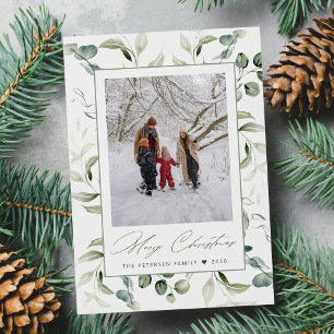 Watercolor botanical frame Merry Christmas photo Holiday Card