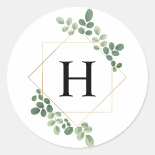 Watercolor Botanical Geometric Monogram Classic Round Sticker