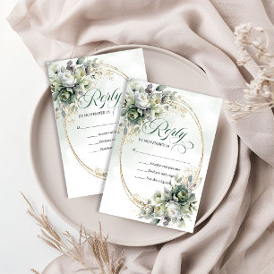 Watercolor Botanical Green Gold Dusty Green RSVP Card