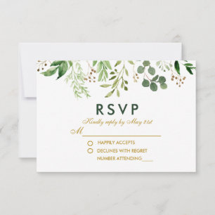 Watercolor Botanical Green Gold RSVP Wedding