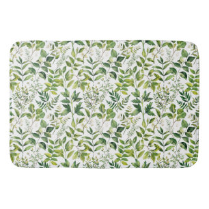 Watercolor Botanical Green leaves Bath Mat