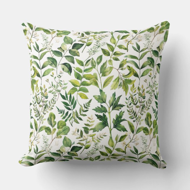 Watercolor Botanical Green leaves  Cushion (Front)