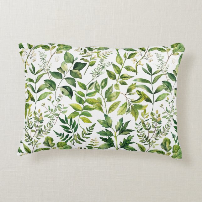 Watercolor Botanical Green leaves  Decorative Cushion (Back)